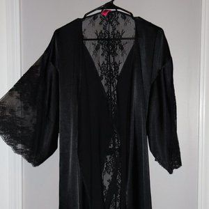 La Senza Satin Kimono Black Lace Robe with Belt